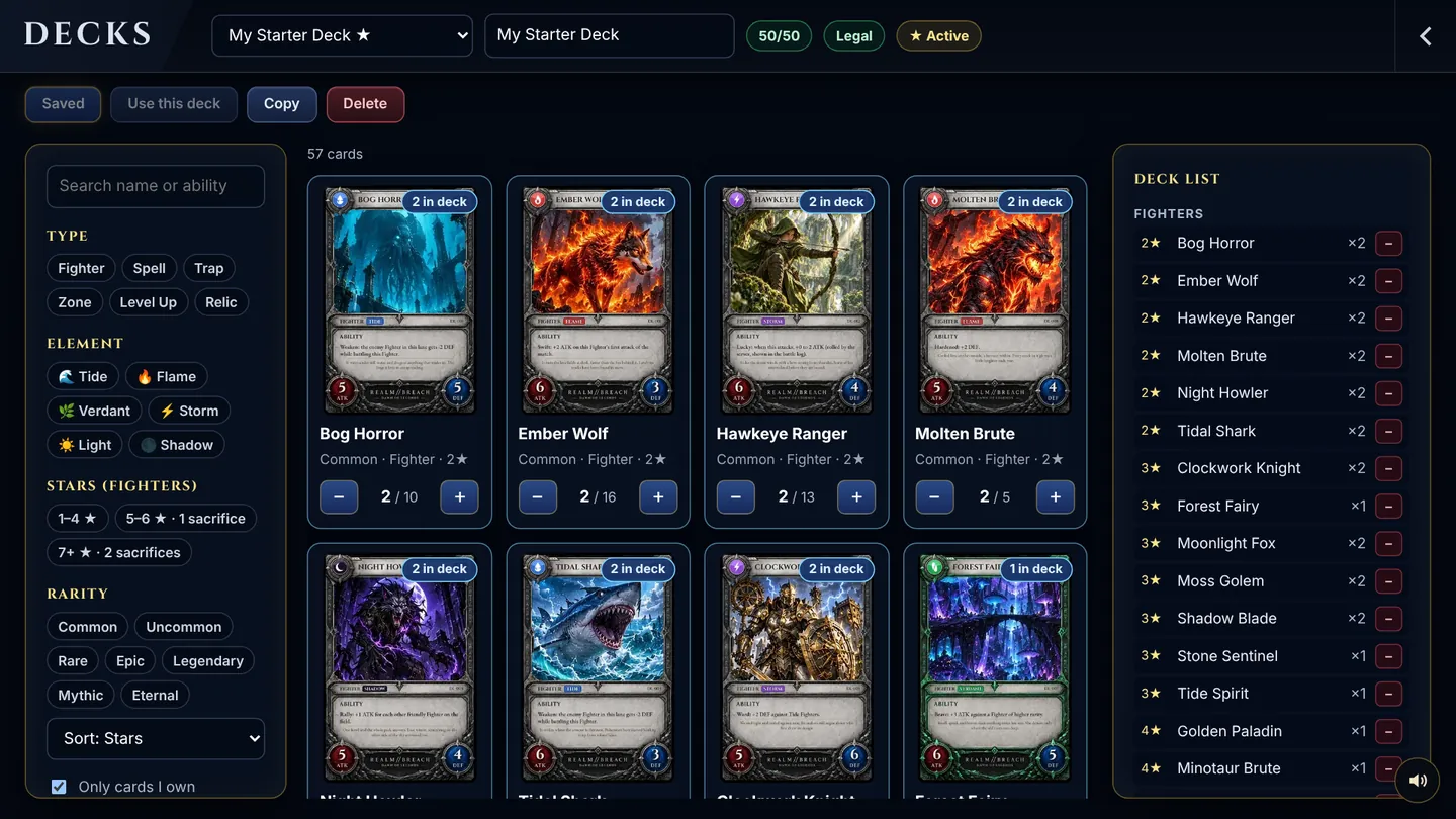 The deck builder with a 50-card deck